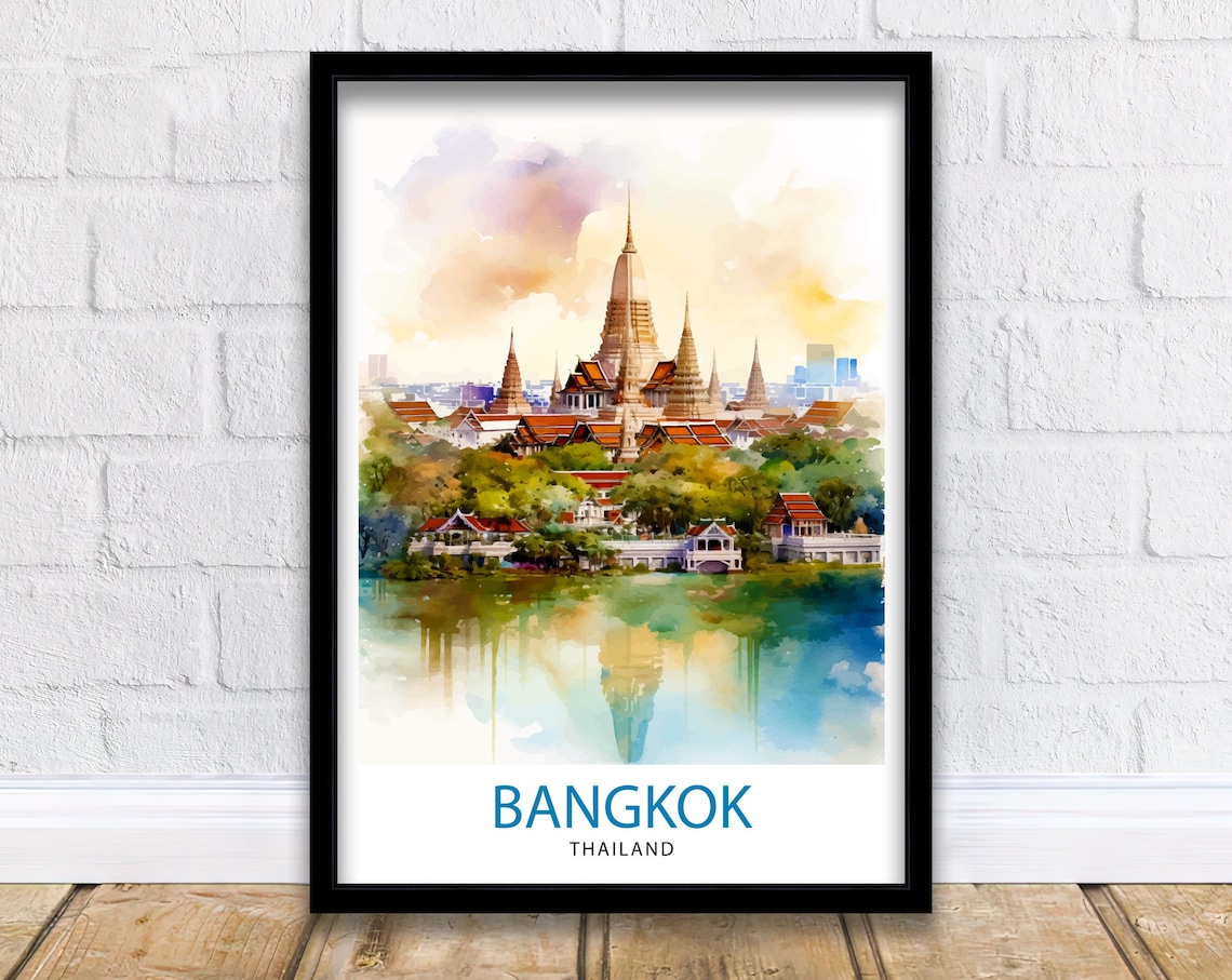 Bangkok Thailand Travel Poster, Home Decor Illustration