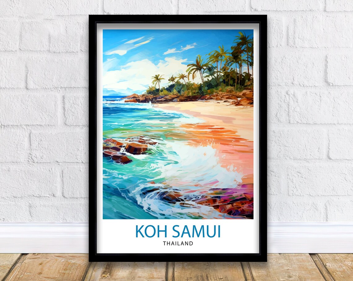 Koh Samui Thailand Travel Poster, Island Illustration