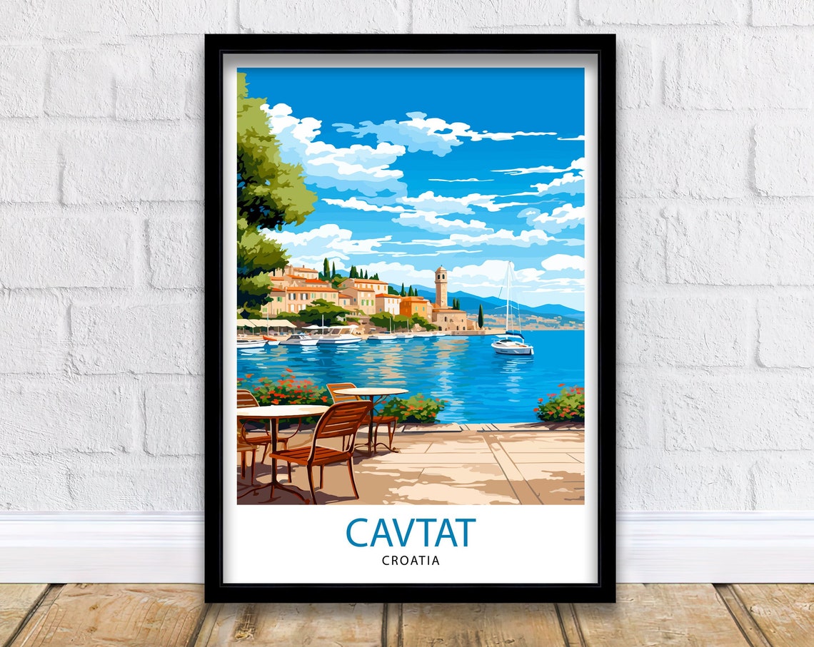 Cavtat Croatia Adriatic Harbor Cafe Waterfront Travel Poster