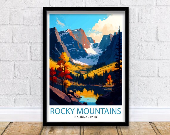 Rocky Mountains National Park Alpine Lake Fall Vintage Travel Poster