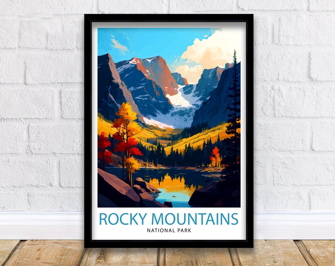 Rocky Mountains National Park Alpine Lake Fall Vintage Travel Poster