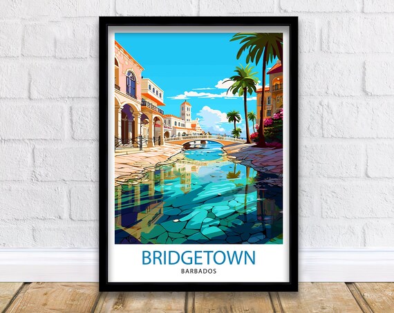 Bridgetown Barbados Historic Canal Bridge Palm Trees Cityscape Poster