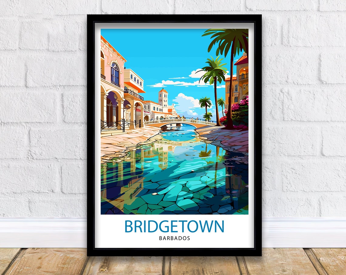 Bridgetown Barbados Historic Canal Bridge Palm Trees Cityscape Poster