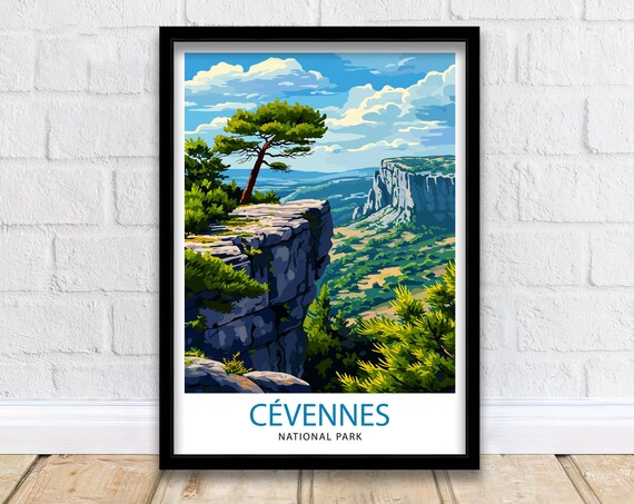 Cevennes National Park France Cliff Pine Landscape Travel Poster