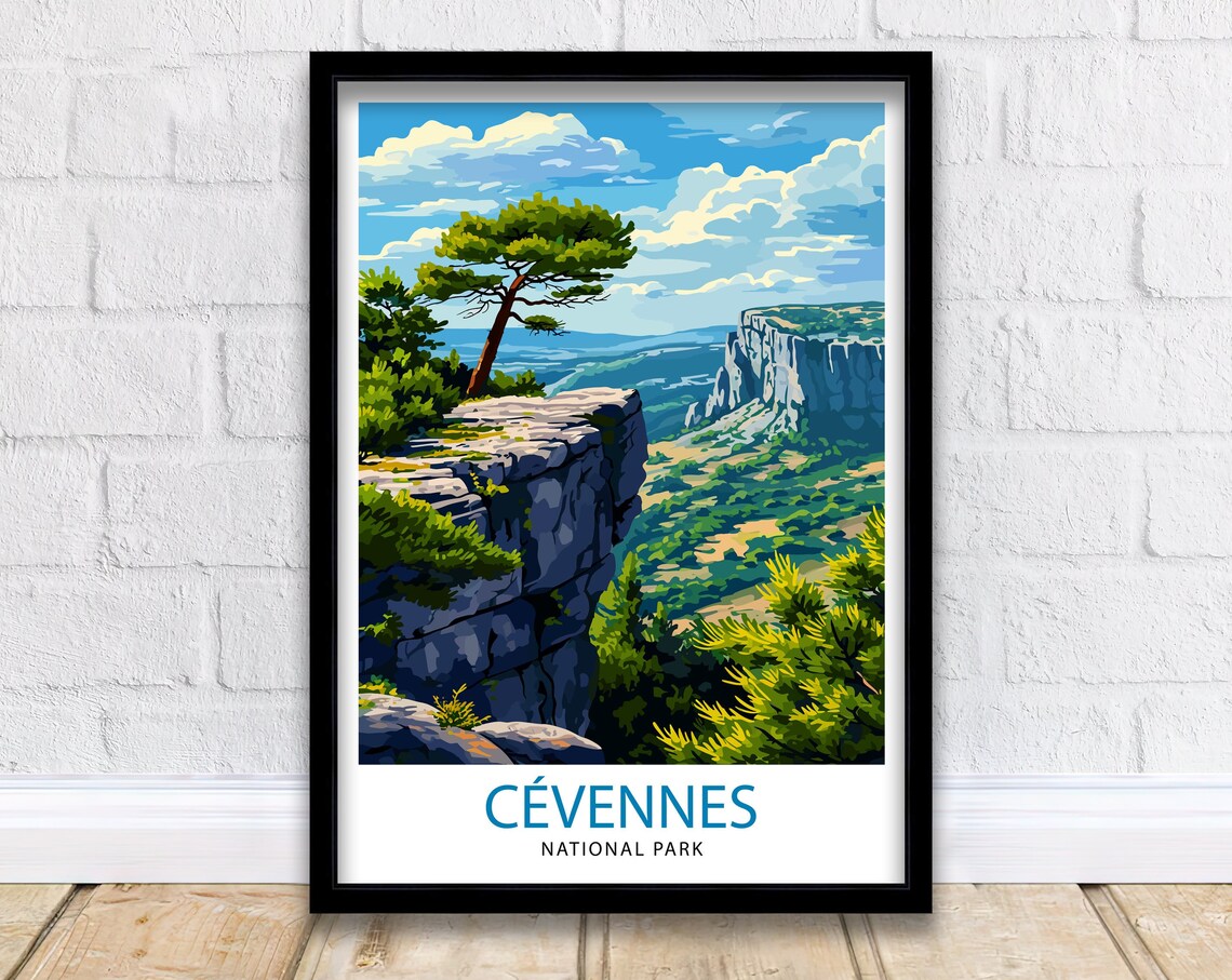 Cevennes National Park France Cliff Pine Landscape Travel Poster