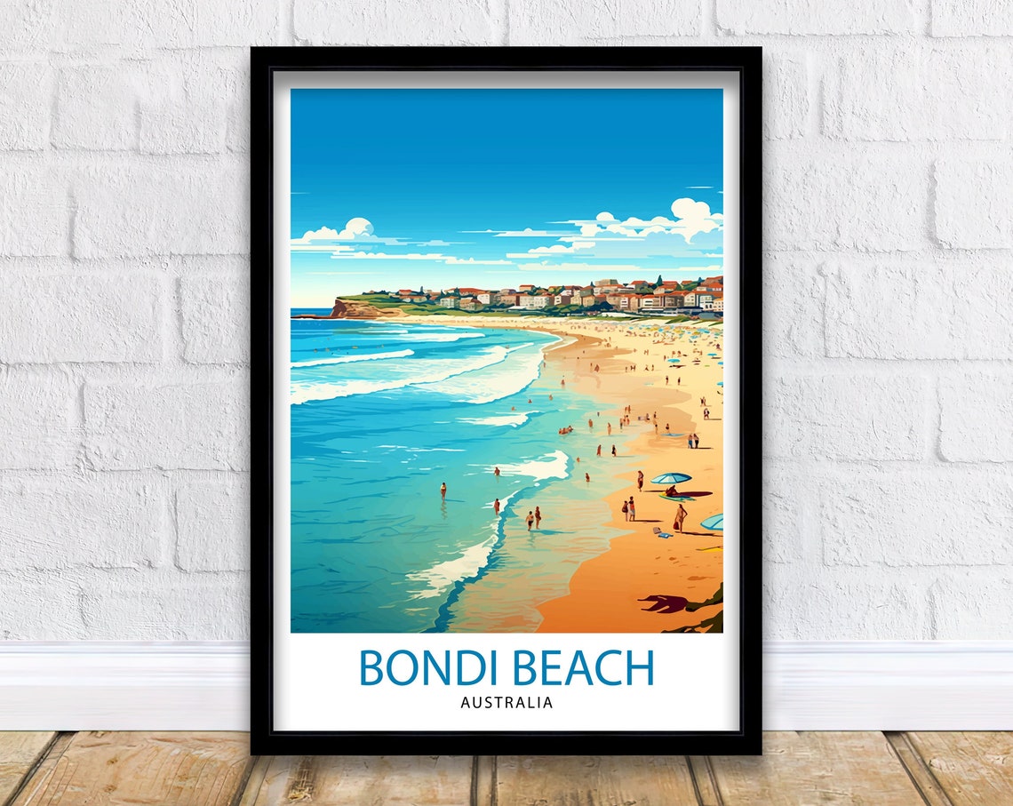 Bondi Beach Australia Surfers Golden Sand Coastal Surf Travel Poster