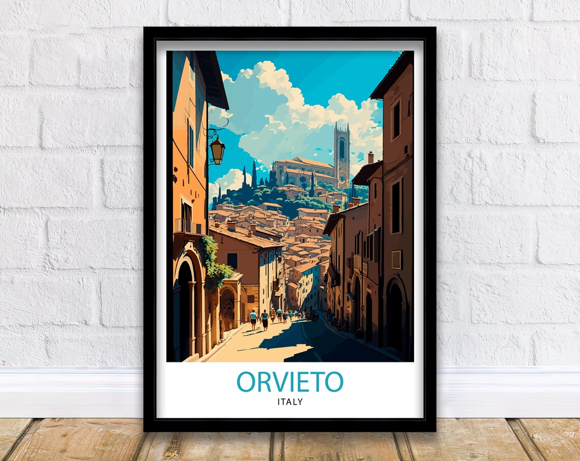 Orvieto Italy Travel Poster, Cityscape Illustration
