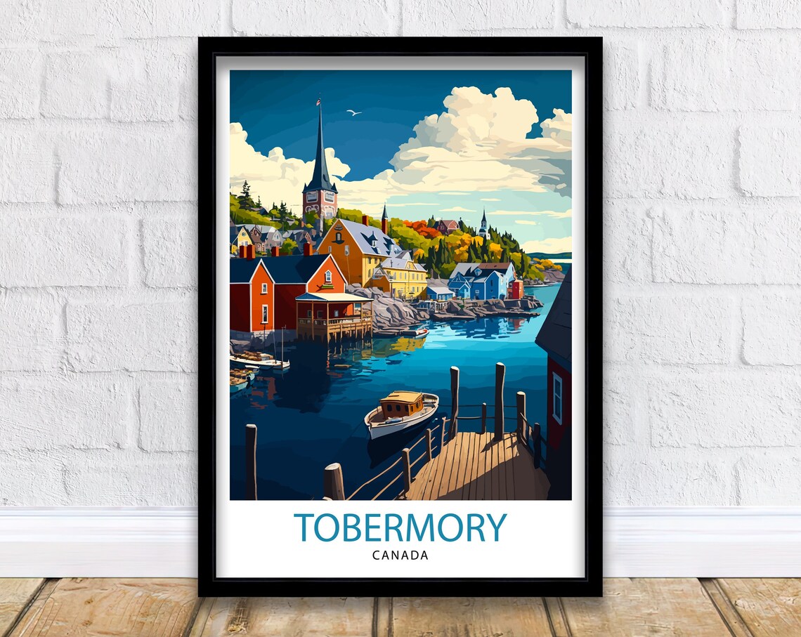 Tobermory Canada Harbor Village Boats Wooden Dock Scene Poster