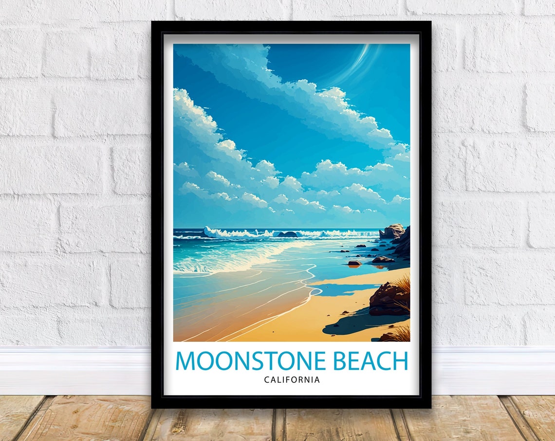 Moonstone Beach California Crescent Shore Vintage Travel Art Poster