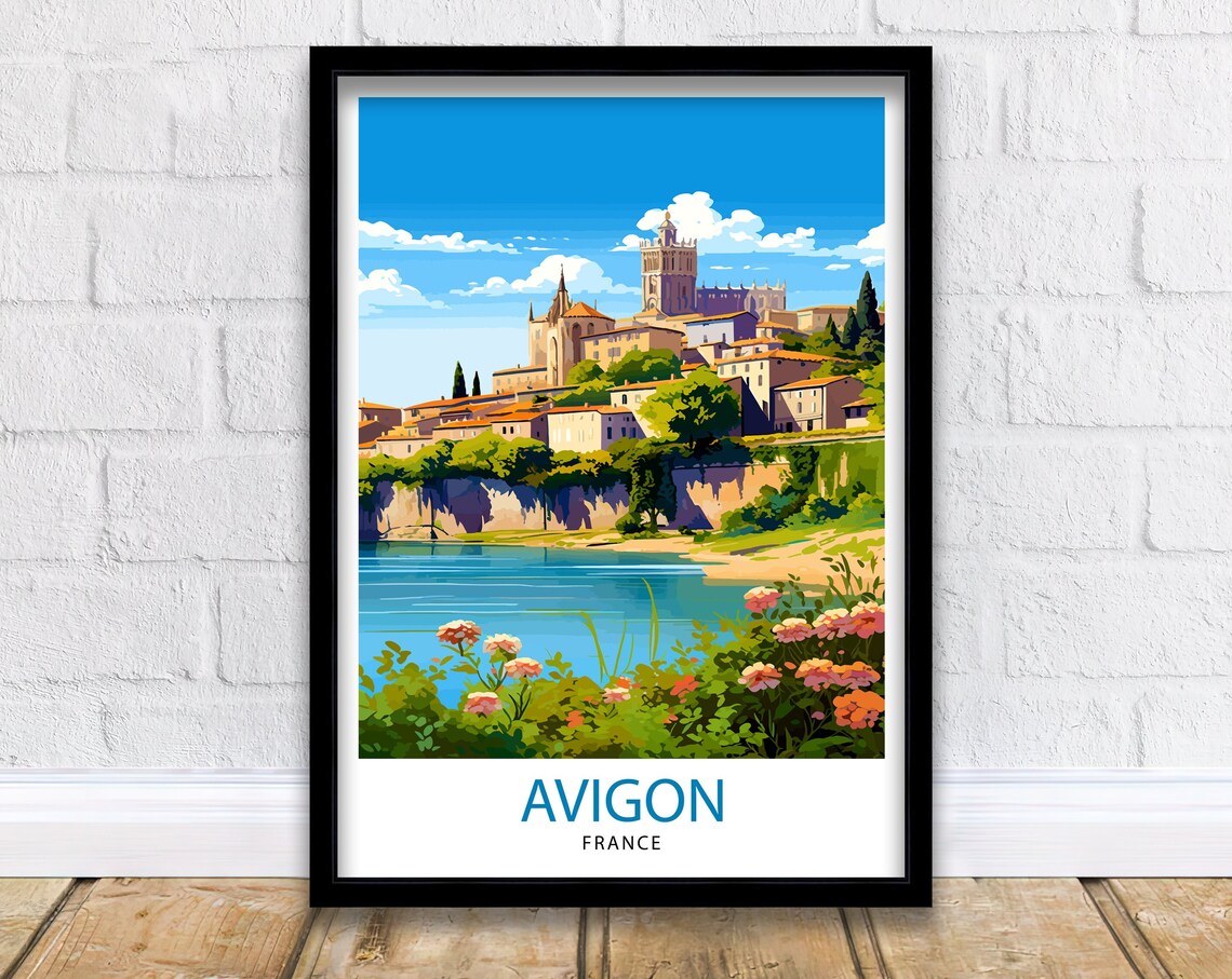 Avignon France Hilltop Palace River Flowers Provence View Poster