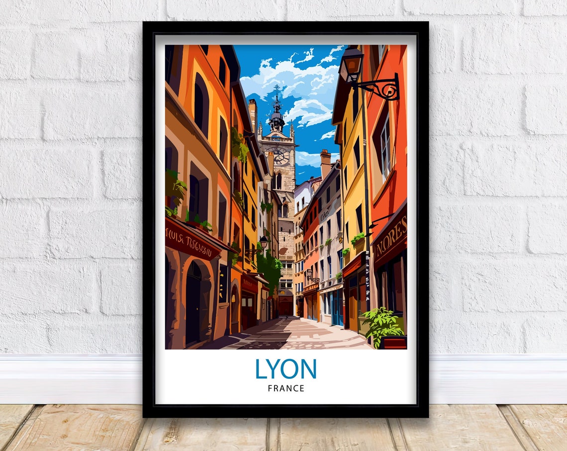 Lyon France Illustration Travel Poster