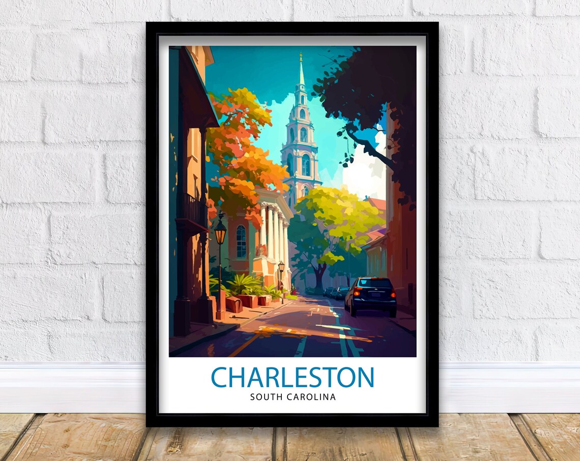 Charleston South Carolina Church Street Vintage Travel Poster