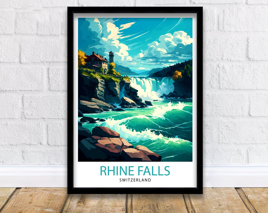 Rhine Falls Switzerland Travel Poster, Europe Scene