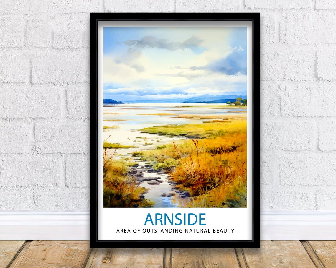 Arnside AONB Golden Marsh Estuary Watercolor Landscape Poster