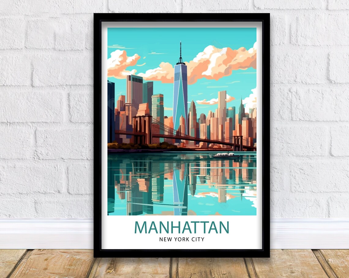 Manhattan New York City Travel Poster, Wall Decor