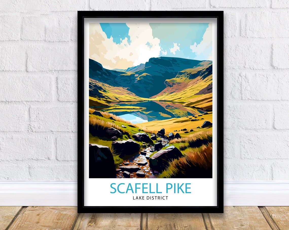 Scafell Pike Lake District Mountain Tarn Hiking Trail Poster