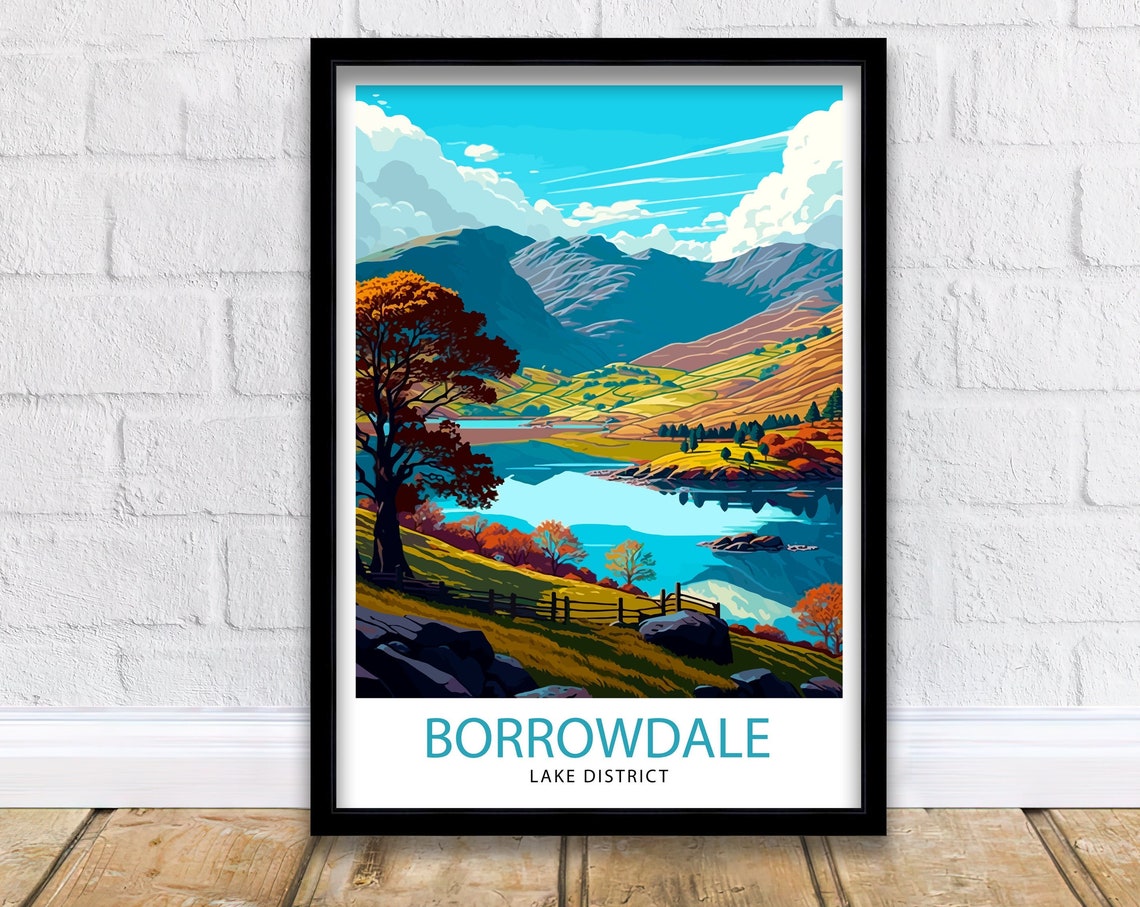 Borrowdale Lake District Autumn Lake Mountain Tree View Poster