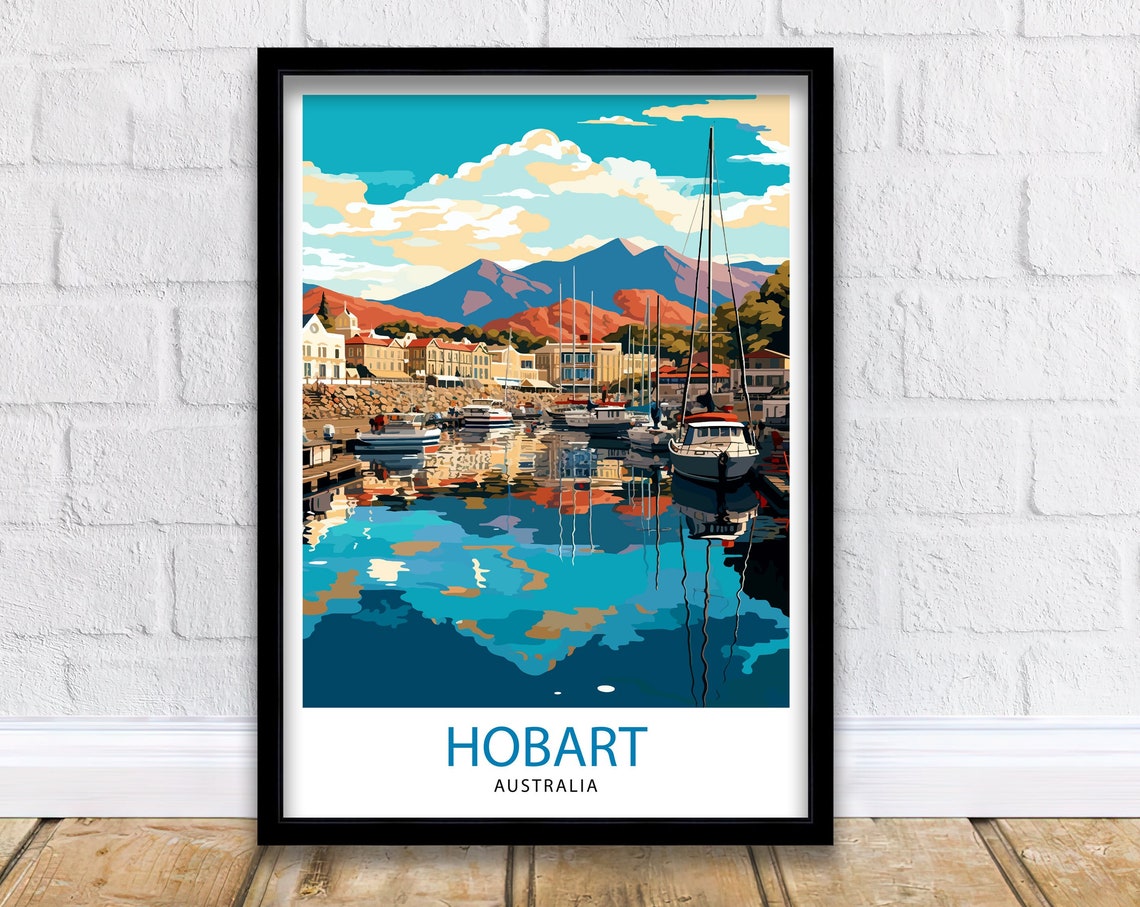 Hobart Australia Travel Print Tasmania Wall Decor Hobart Cityscape Poster Australian Travel Prints Hobart Art Print City Illustration Hobart