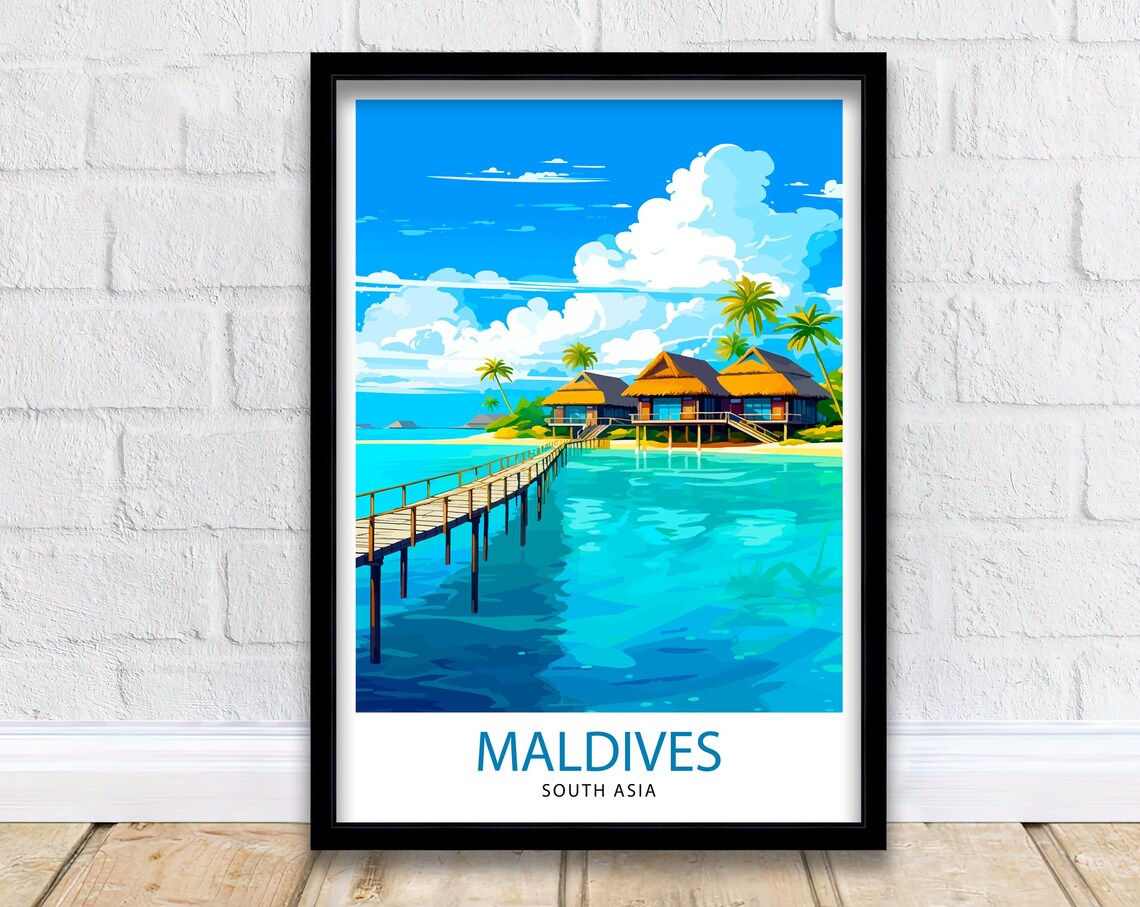 Maldives Travel Poster, Tropical Travel Print