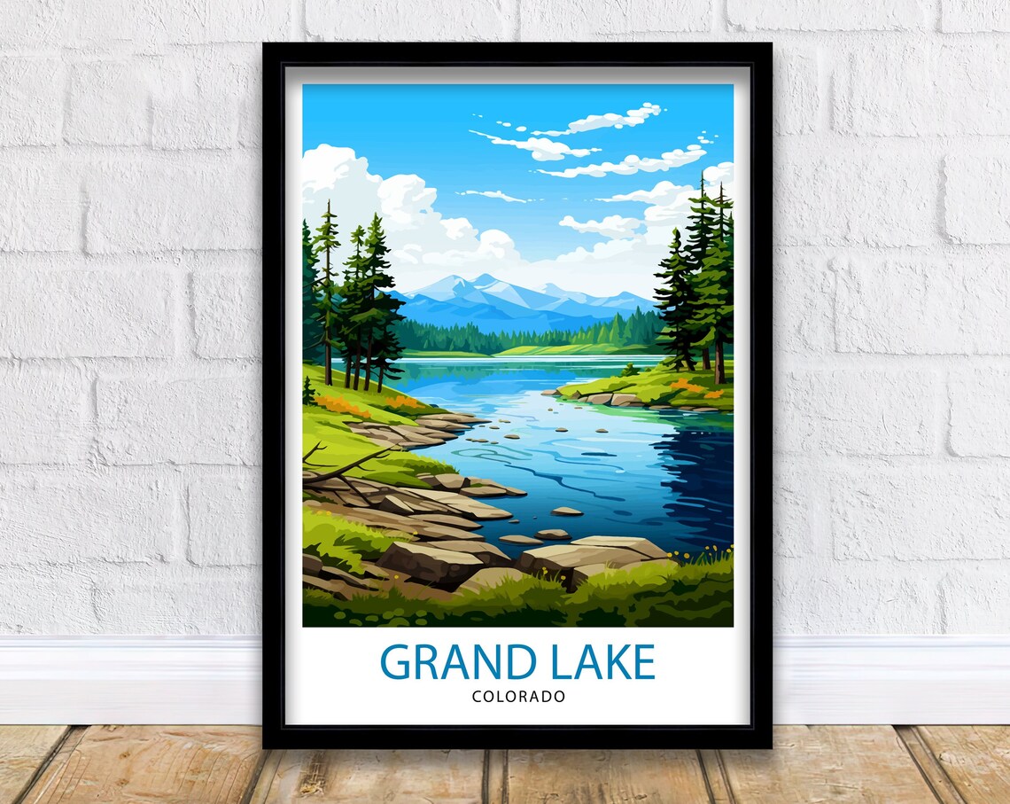 Grand Lake Colorado Rocky Shores Pine Forest Mountain Poster