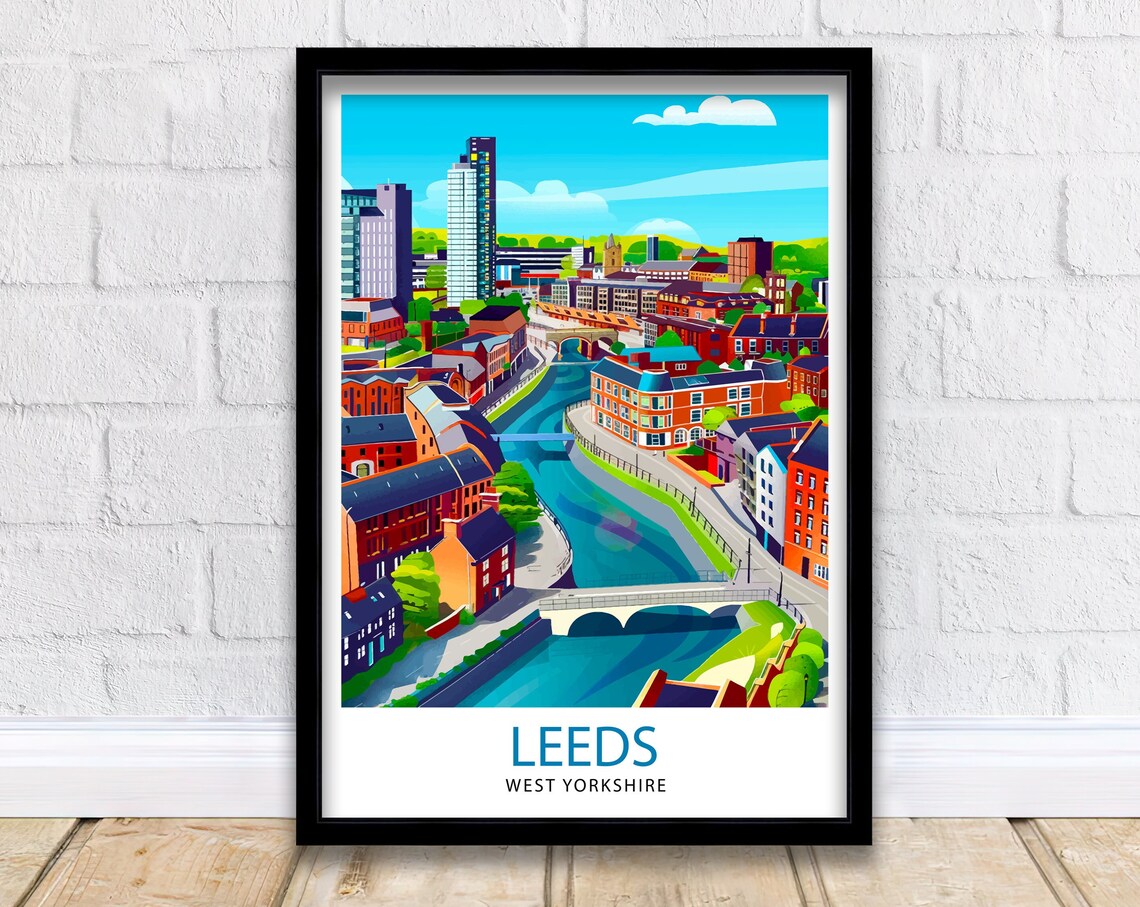 Leeds England Travel Poster, UK City Wall Decor