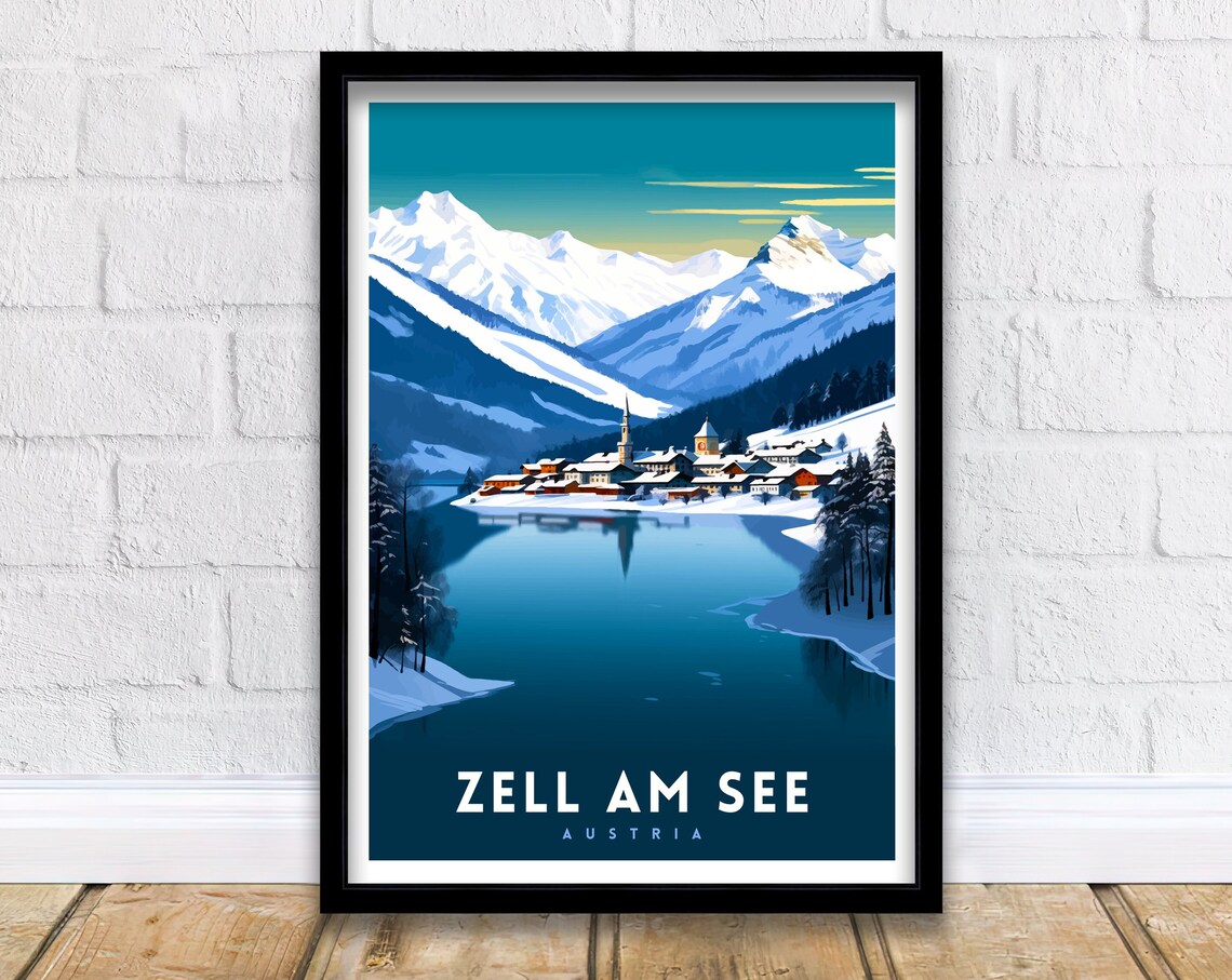 Zell Am See Austria Travel Poster, Alpine Village