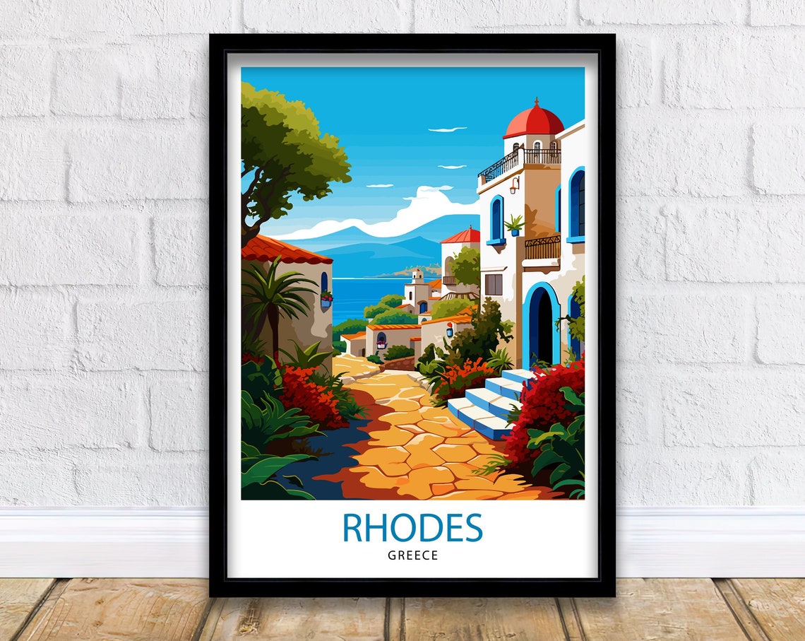 Rhodes Greece Travel Print Rhodes Wall Decor Greek Island Poster Rhodes Travel Prints Rhodes Island Art Print Rhodes Illustration Greece