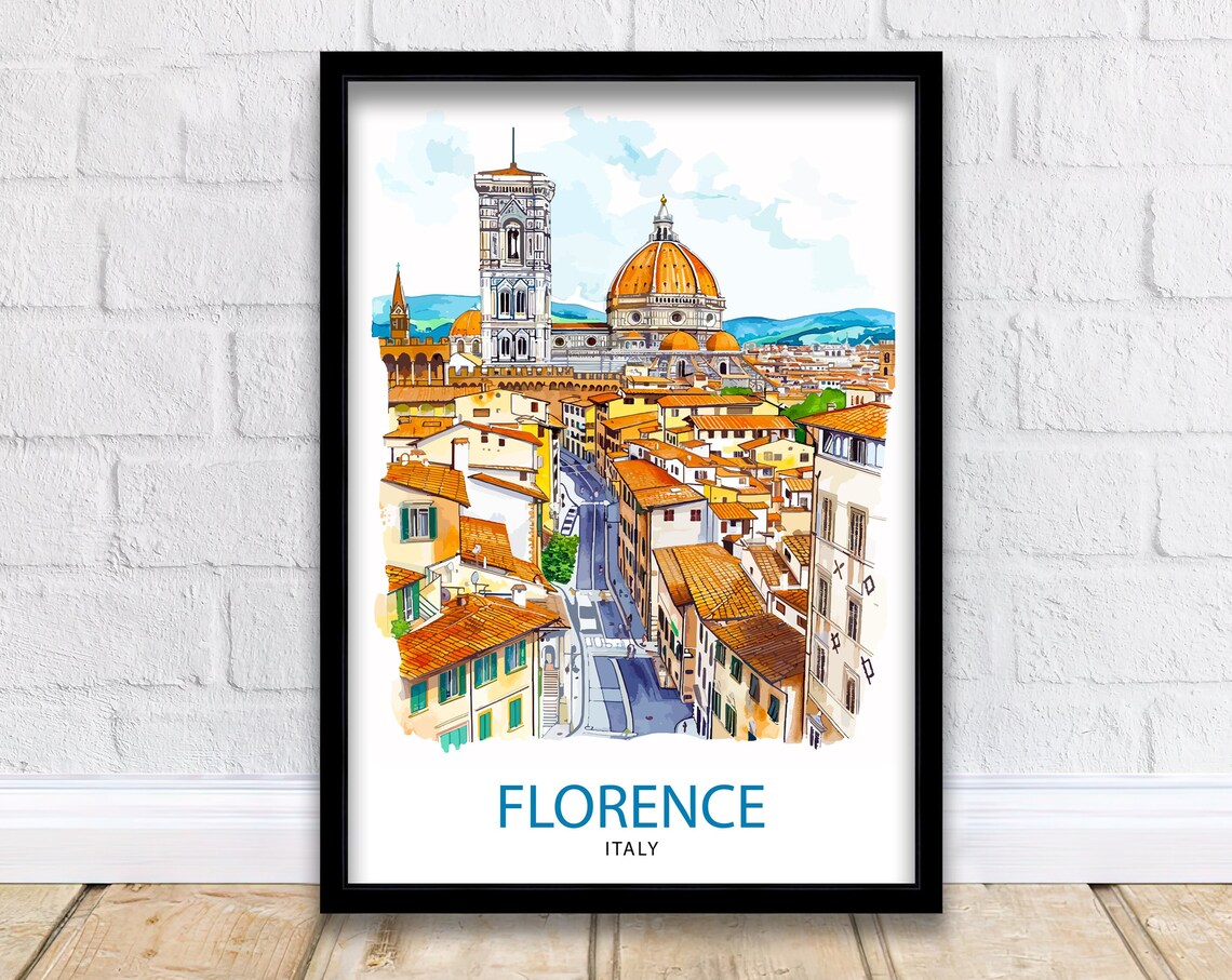 Florence Italy Duomo Old Town Ink Sketch Rooftops Travel Poster