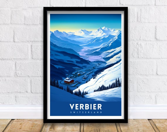 Verbier Ski Resort Print Swiss Alps Winter Scene Wall Art Verbier Poster Skiing Travel Decor Mountain Landscape Gift For Skiers