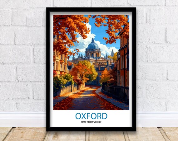 Oxford, England Travel Poster, Oxfordshire Decor