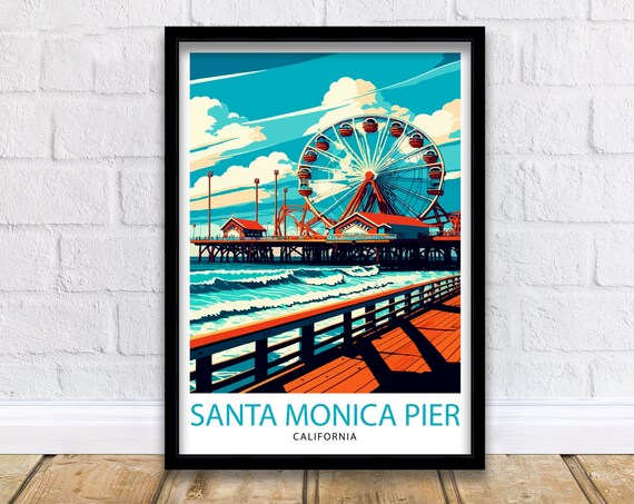 Santa Monica Pier Travel Poster, California Beach Scene