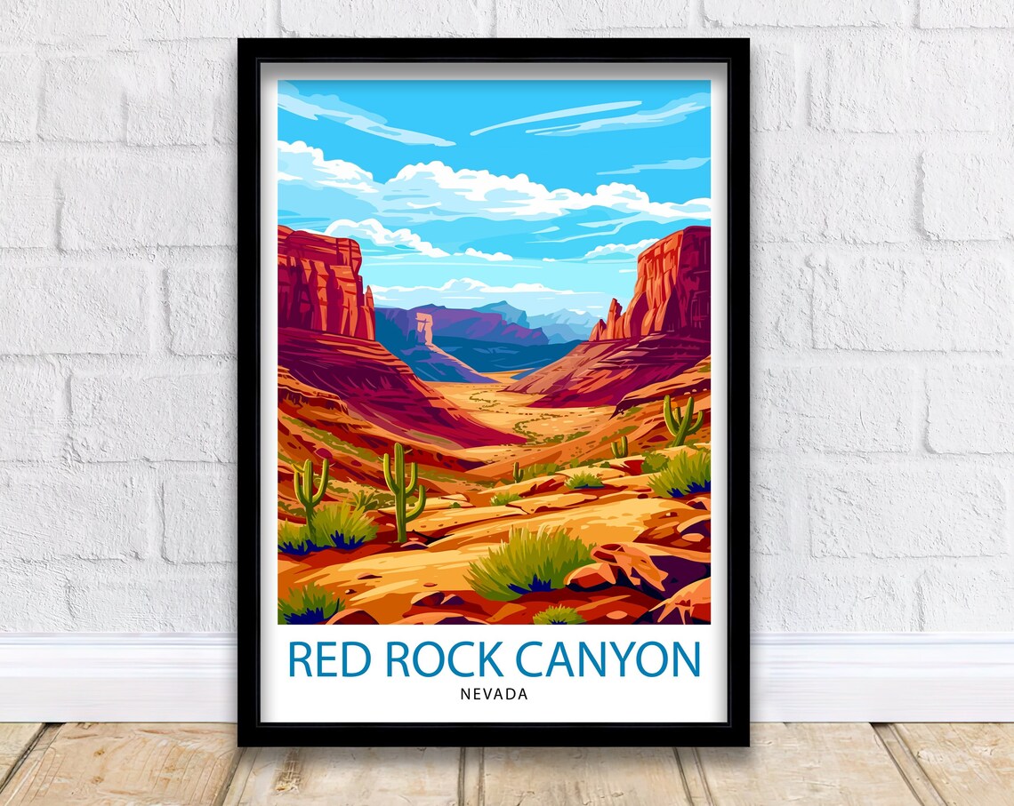 Red Rock Canyon Nevada Red Sandstone Cactus Cliffs Desert Poster