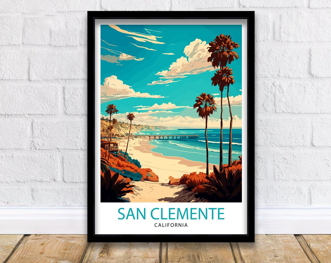 San Clemente Beach California Travel Poster, Coastal Decor