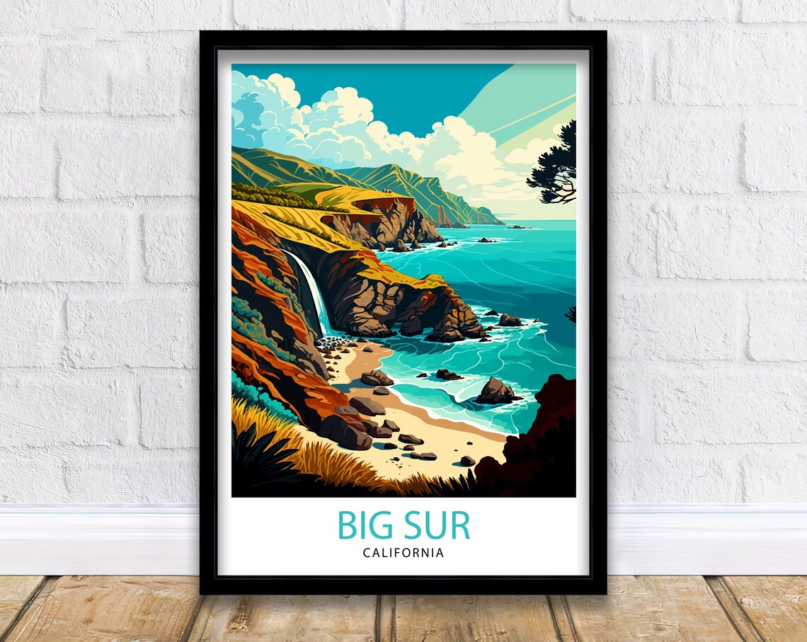 Big Sur California Travel Poster, Coastal Landscape
