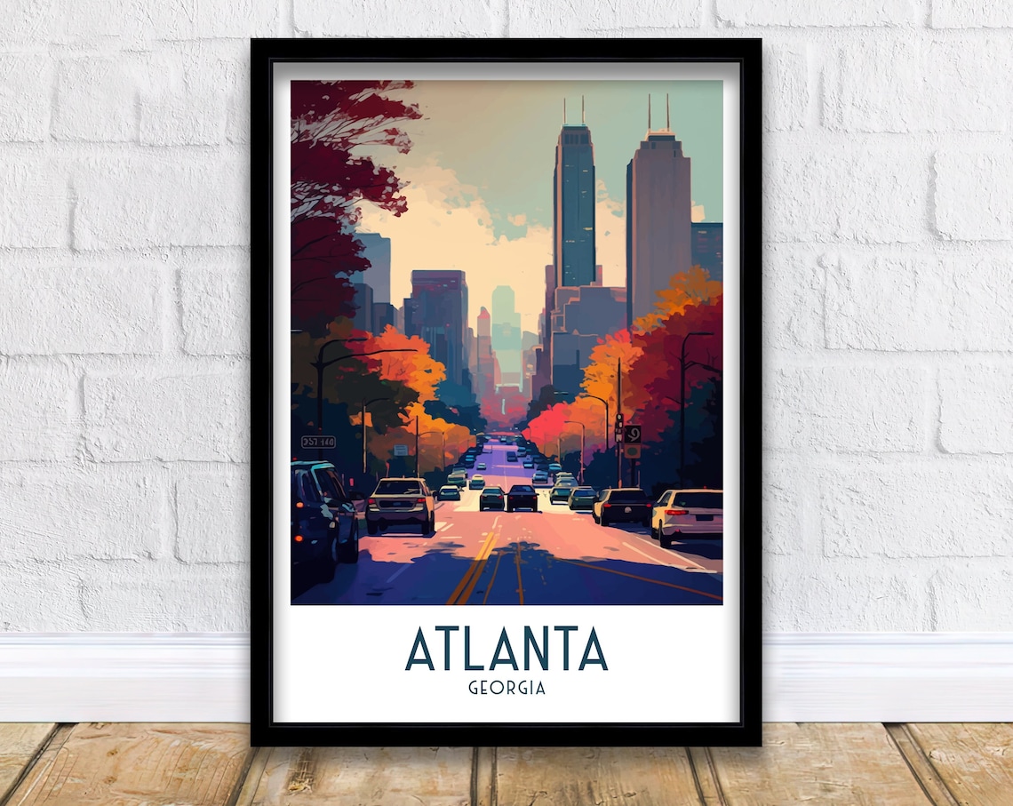 Atlanta Travel Poster, Georgia City Skyline Print
