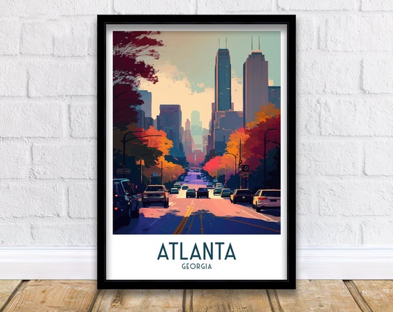 Atlanta Travel Poster, Georgia City Skyline Print