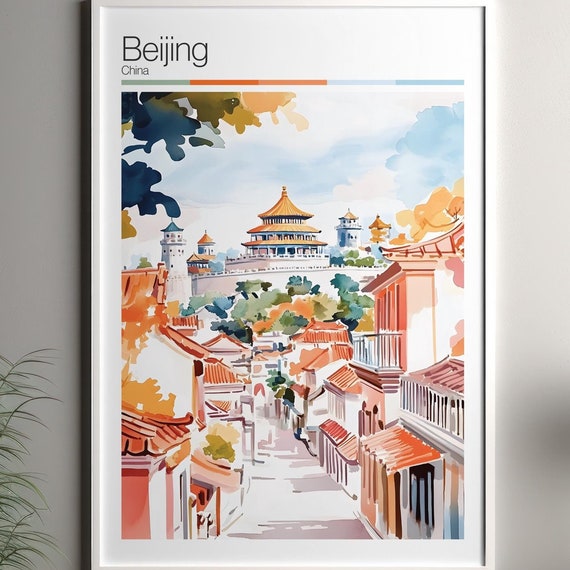 Beijing Print Soft Colors Travel Poster Colourful Wall Art China City Decor For