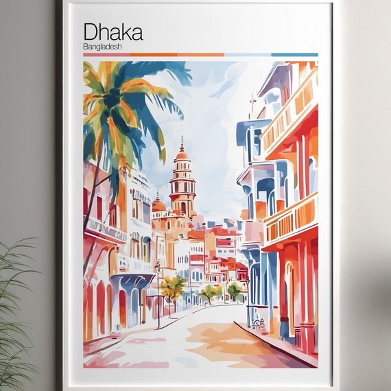Dhaka Print Soft Colors Travel Poster Colourful Wall Art Bangladesh City Decor For