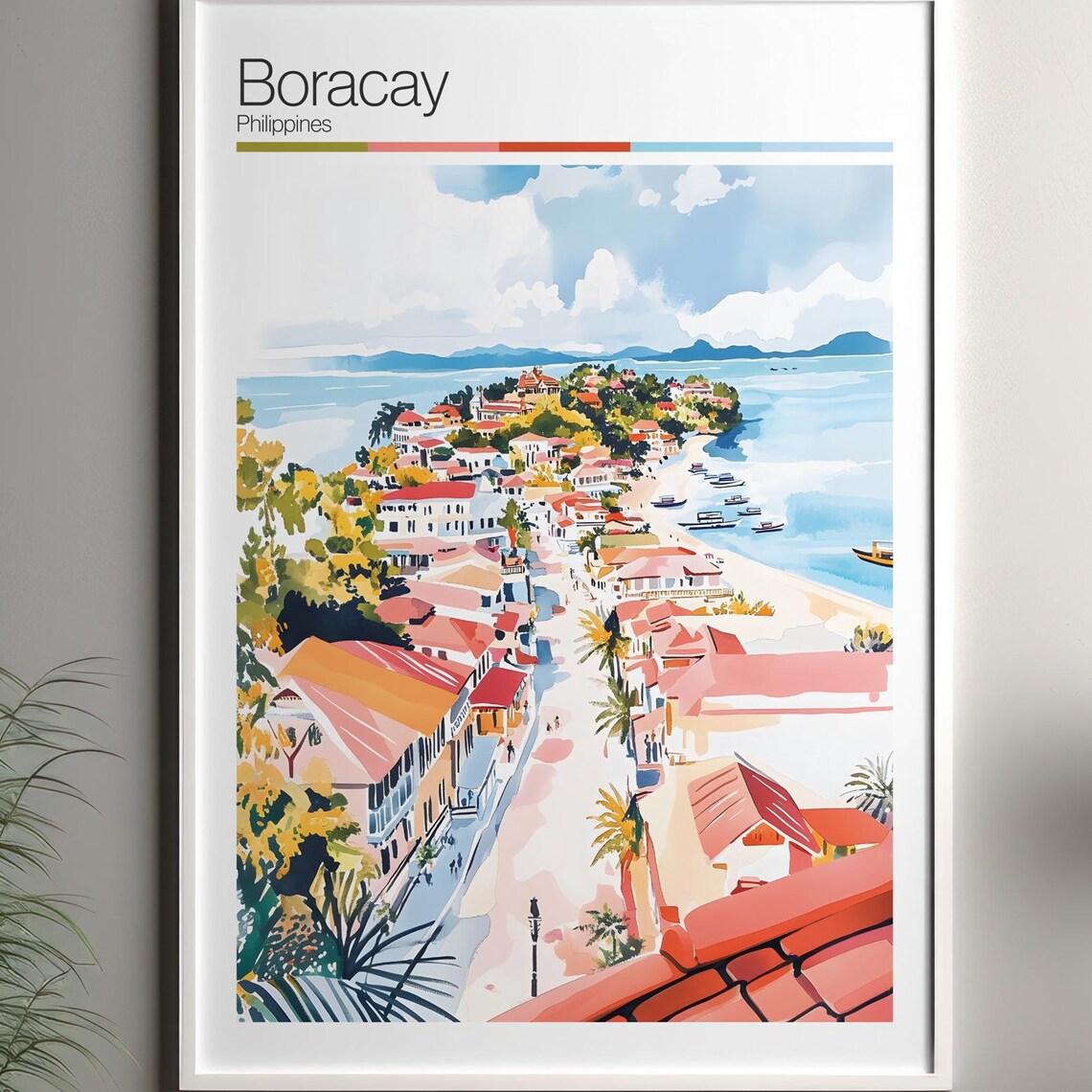 Boracay Philippines Beach Town Coast Watercolor Travel Poster