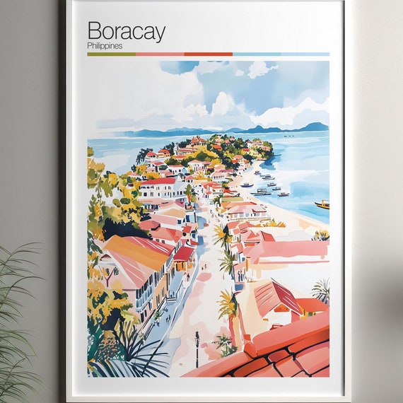 Boracay Print Soft Colors Travel Poster Colourful Wall Art Philippines City Decor For