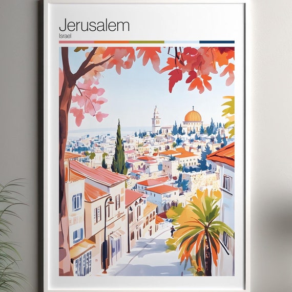 Jerusalem Print Soft Colors Travel Poster Colourful Wall Art Israel City Decor For