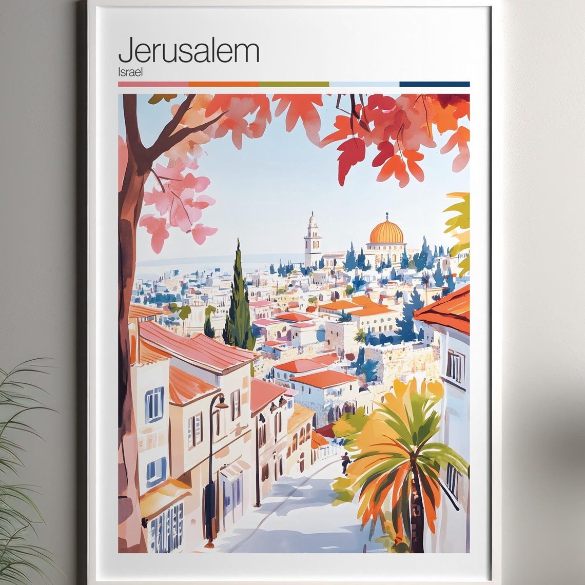 Jerusalem Print Soft Colors Travel Poster Colourful Wall Art Israel City Decor For