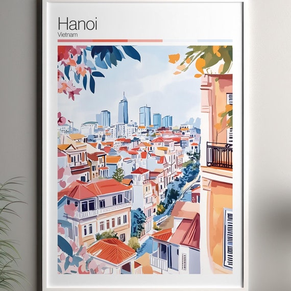 Hanoi Print Soft Colors Travel Poster Colourful Wall Art Vietnam City Decor For