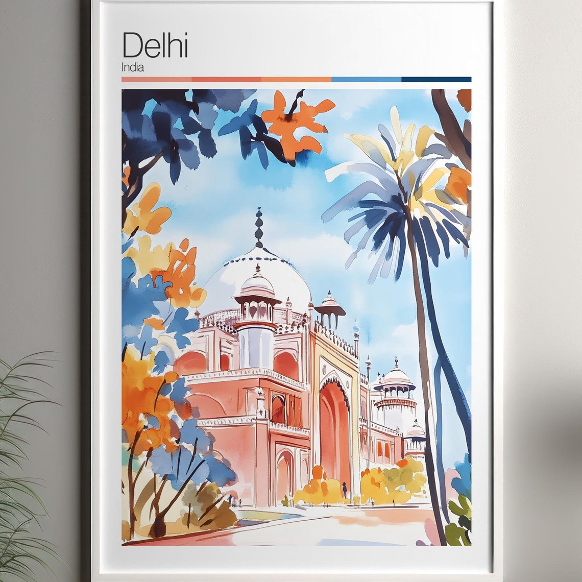 Delhi Print Soft Colors Travel Poster Colourful Wall Art India City Decor For