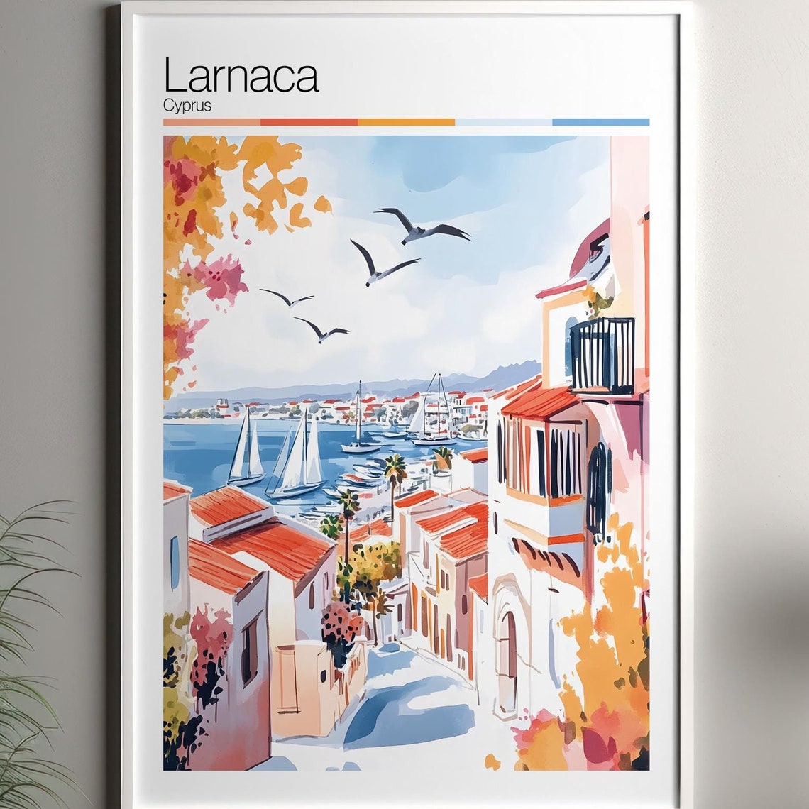 Larnaca Print Soft Colors Travel Poster Colourful Wall Art Cyprus City Decor For