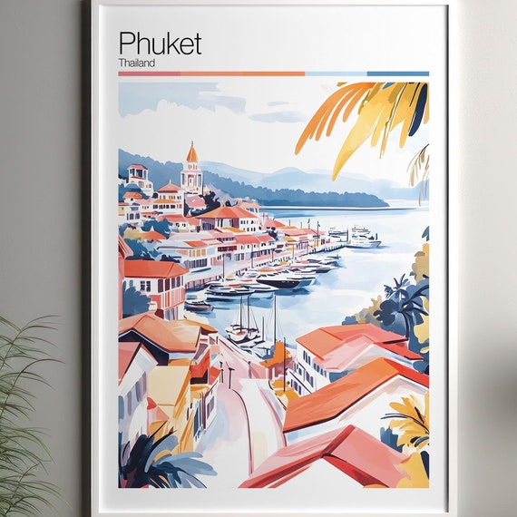 Phuket Print Soft Colors Travel Poster Colourful Wall Art Thailand City Decor For