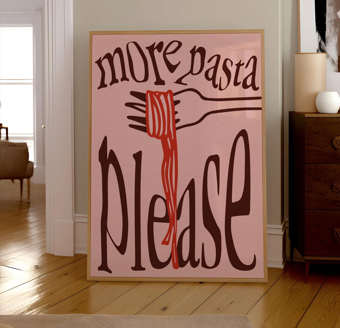 More Pasta Please Spaghetti Fork Mid Century Modern Kitchen Poster - Image 2