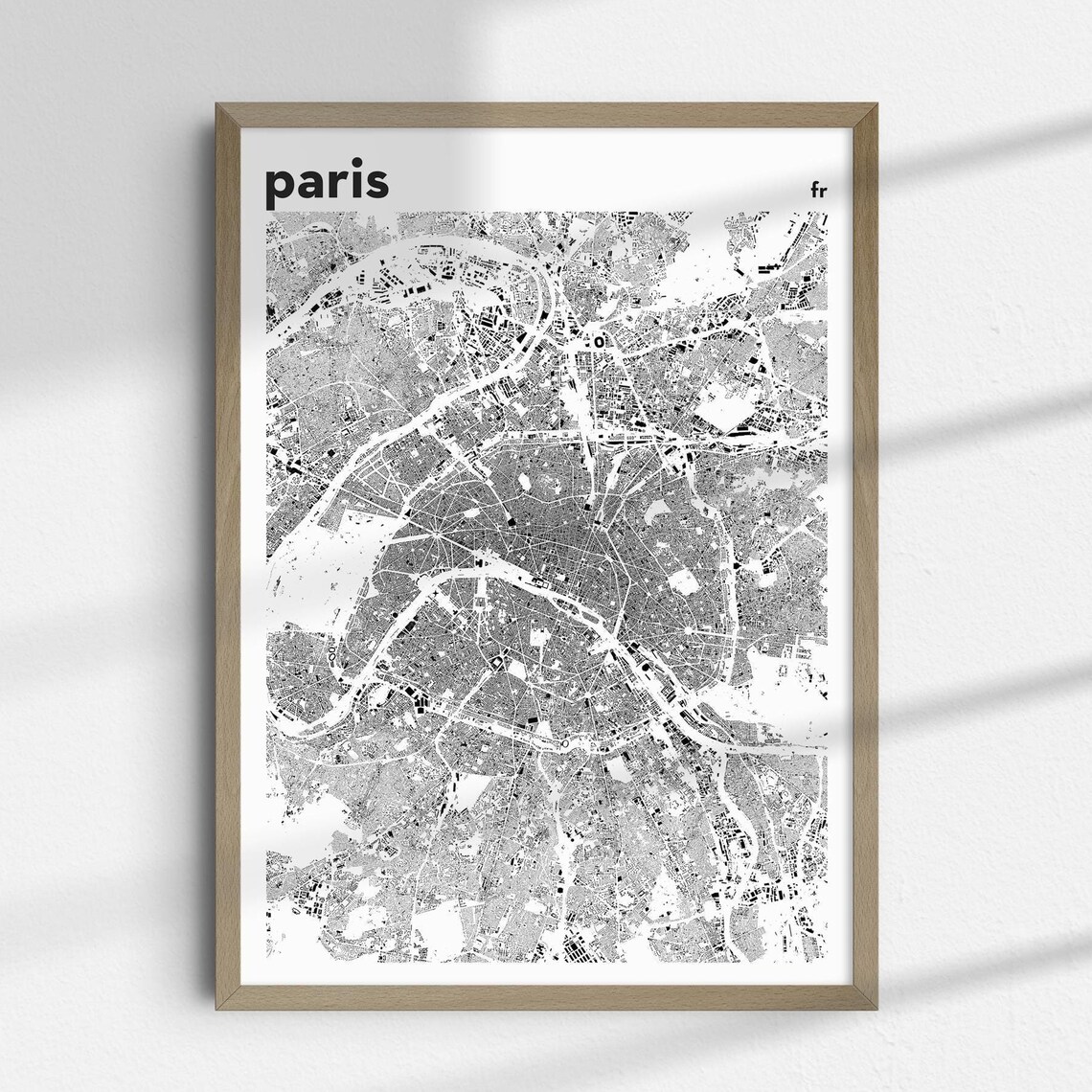 Paris France Minimalist Black And White Street Map City Poster