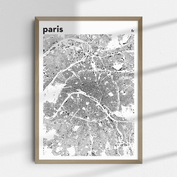 Paris Wall Art Black And White Map Print City Eiffel Tower France Gift For French Travel Poster