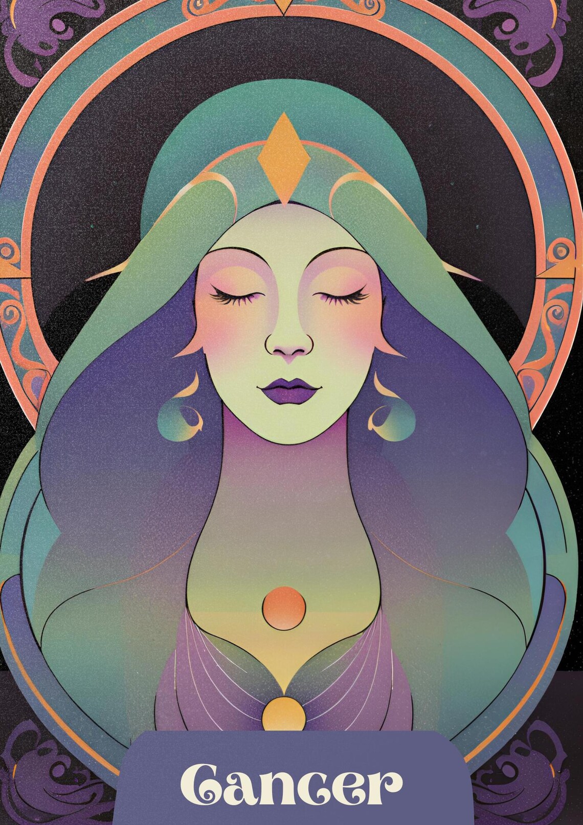 Cancer Zodiac Goddess Mystical Art Nouveau Moon Astrology Print - Image 3